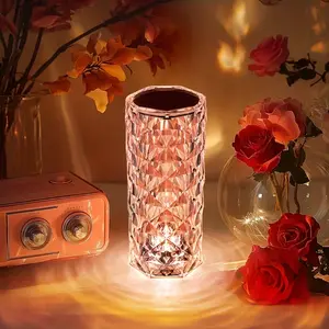 Crystal Rose Small Table Lamp, Touch Control Bedside Lamp, RGB LED Night Light, Bedside Lamp, Dimmable, USB Rechargeable,  Can Be Used for Bedroom, Living Room, Christmas Decoration, Valentine's Day Gifts, Halloween Christmas Decoration