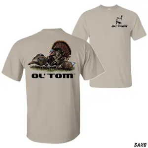 Ol' Tom Wild Turkey Flock T-Shirt, Group of Turkeys Hunting Graphic Tee, Ol' Tom Outdoors Turkey Season Patriotic Hunting Shirt, Casual Daily Wear Tee For Men & Women, Apparel Made In The USA
