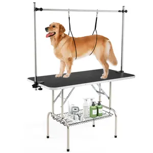 COSTWAY - Foldable Dog Grooming Table with Height Adjustable Arms-Black