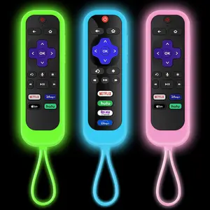 Silicone Remote Control Cover, 3 Piece Dustproof & Waterproof Remote Control Protector for Roku Tv Remote, Creative Luminous Remote Control Cover, Glow in the Dark Remote Control Sleeve Lightweight Pet