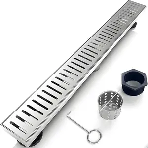 24 Inch Linear Shower Drain Bathroom Kitchen  Floor Drain Removable Capsule  Cover Accessories Shower Drain 304 Stainless Steel Drain with Hair Strainer Adjustable Leveling