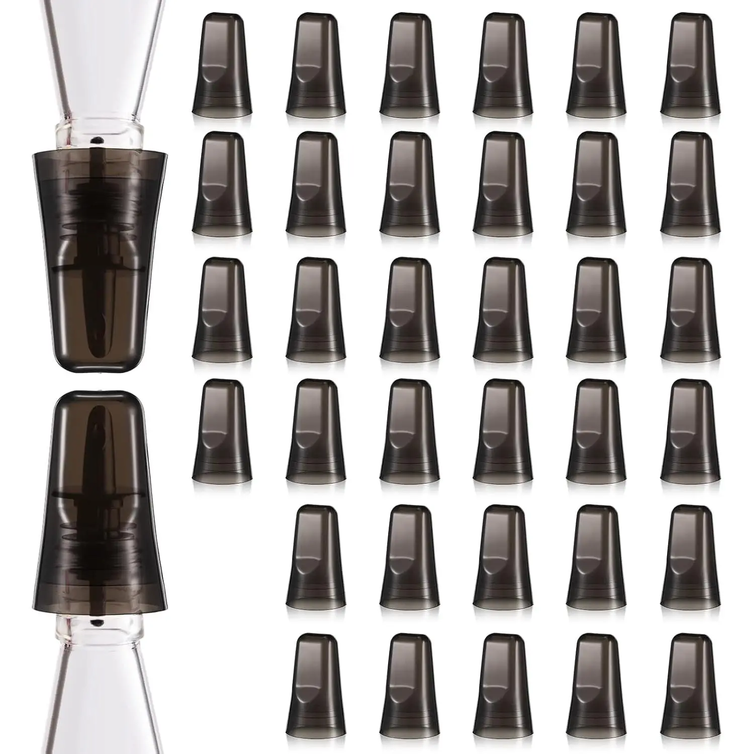 36 count  Bottle Covers Pour Spout Covers Bar Toppers for Bottles Universal Pour Dispenser Dust Translucent  Rubber Spout Caps for Bar Home Kitchen Tools Supplies (Black)