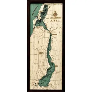 Lake Leelanau, Michigan 3-D Nautical Wood Chart, Medium, 13.5" x 31"