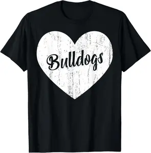 100% Cotton Bulldogs School Sports Fan Team Spirit Mascot Heart Gift T-Shirt