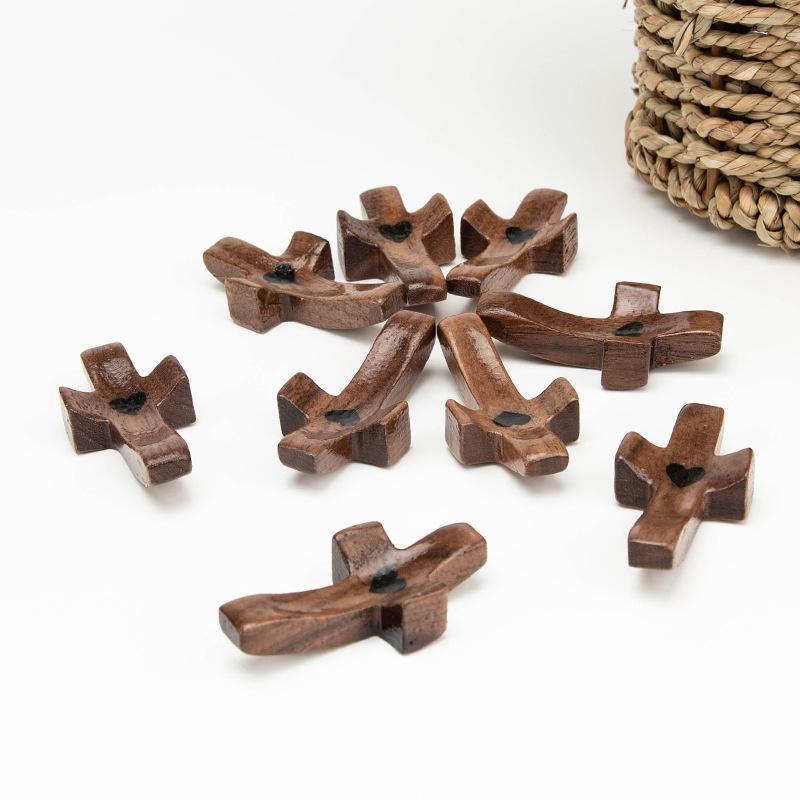 Handmade (3/6/10/20) Pcs Pocket Wooden Cross Fidget | Wooden Cross My Heart - Religious Ornaments Gift for Children and Adults, Rustic Style Decor Pocket Olive Worpo Cross Set for Christian Faith, Baptism, Prayer
