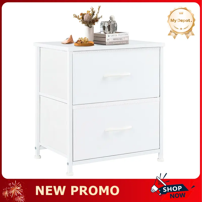 Nightstand with 2 Fabric Drawers, Small Dresser, Side Table, End Table, Bedside Table, Night Stands, Small Nightstand, Bedroom