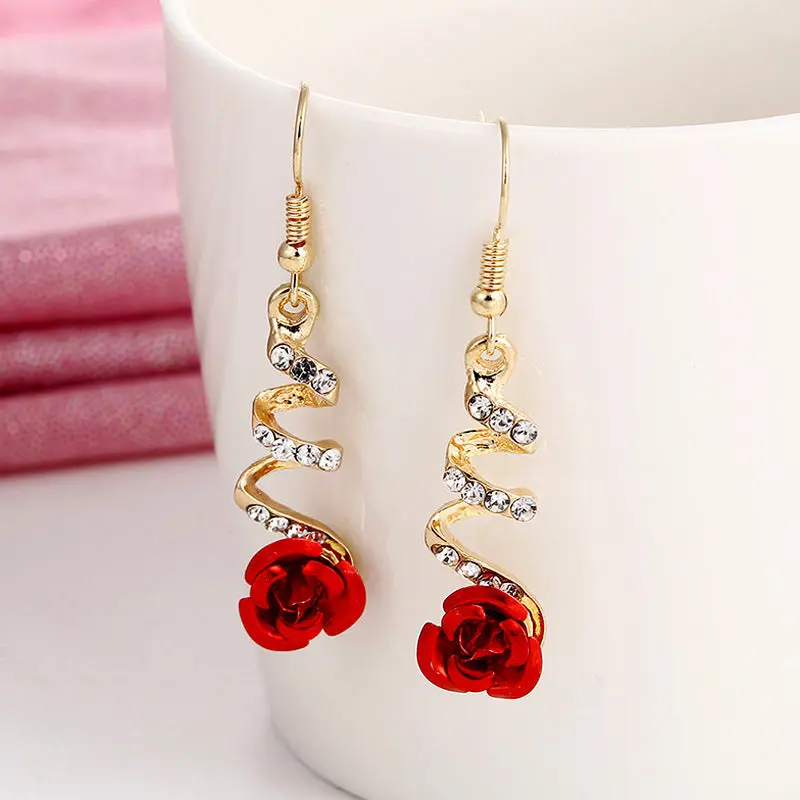 Elegant Metallic Drop Flower Earrings, Secure Post Closure, Fashion Costume Jewelry Accessory
