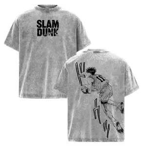Vintage Kaede Rukawa T-Shirt - Slam Dunk Retro Anime Bootleg Tee - Light Acid Wash Oversized Manga Graphic Shirt - Heavyweight Cotton Basketball Streetwear