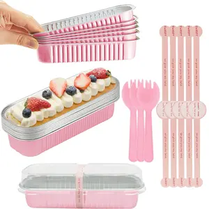Mini Loaf Pans with Lids and Spoons 50 Pack Aluminum Bread Cupcake Pie Foil Pans with Sealing Sticker,Rectangle Disposable Baking Cups Muffin Tins Containers for Picnics Party