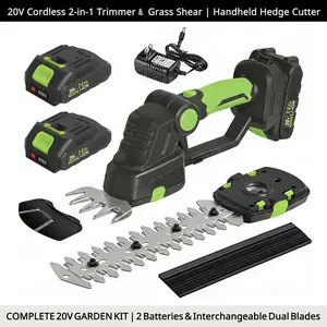 20V Cordless 2-in-1 Grass Shear & Shrub Trimmer, Handheld Electric Hedge Trimmer, 2 Pack 2.0Ah Rechargeable Batteries, Type-C Charging, Lightweight for Lawn Hedge Garden Yard Maintenance