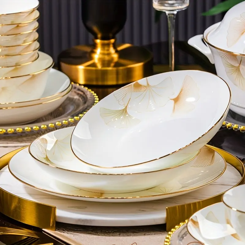 18-Piece Luxe Bone China Dinnerware Set - Premium Porcelain Plates & Bowls for Modern Entertaining, Restaurant-Grade Durability, Dishwasher-Safe Elegance