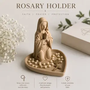Rosary Holder Tray | Catholic Decor | Virgin Mary Rosary Organizer | Prayer Corner Decor | Christian Gift