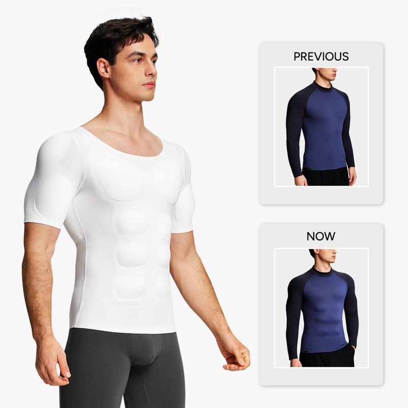 【Nebility】 Men’s Invisible Seamless Muscle-Enhancing T-Shirt with Removable Muscle Pads and Light Compression Function, Suitable for Everyday Wear, Cosplay, and Special Occasions