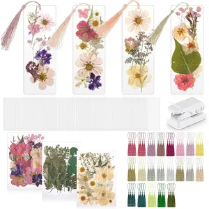 376 Pcs Dried Flower Bookmark Making Kit, DIY Bookmark Laminating Pouches with Tassels and Puncher, Ideal DIY Project Gifts for Women Craft & Book Lovers, Boho Color 2 x 6 Inch