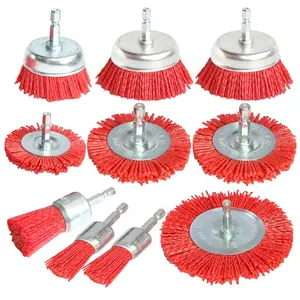 10 Pack Nylon Filament Abrasive Wire Brush Wheel & Cup Brush Set with 1/4 Inch Hex Shank, Nylon Drill Brush Set for Rust Corrosion Paint Removal
