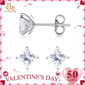 Delzzad Solitaire Lily Bulb Clover Stud Earrings Lab-Created Moissanite Stud Earring S925 Sterling Silver Moissanite Jewelry Perfect Birthday Christmas Gift for Men Women Wedding Set