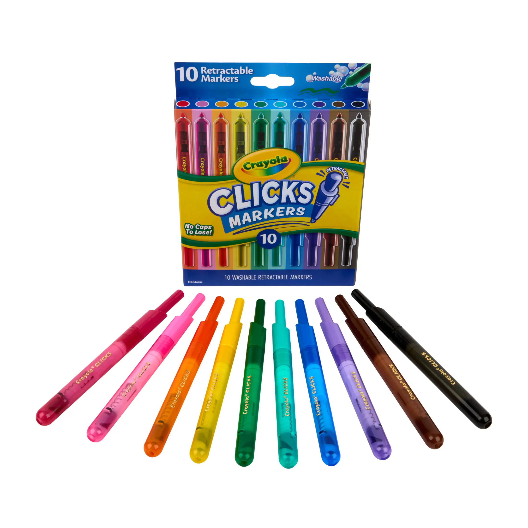 Crayola Clicks Retractable Markers, 10ct, Cone Tip Washable Markers, Cute School Supplies, Classroom Essentials, Gifts for Teachers and Kids, Ages 6+
