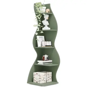 Corner Shelf, Modern 5-Tier Wall Corner Bookshelf, Stylish Corner Small Bookcase Storage Rack Plant Stand with Unique Shape for Living Room, Home Office (Sage Green, 1PC)