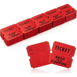 200PCS Double Roll Raffle Tickets - 50/50 Writable Raffle Tickets Perforated Line Consecutive Numbers Tearable Suitable for Raffles, Events, Carnivals, Entry, Party, Lottery, Prizes, Red