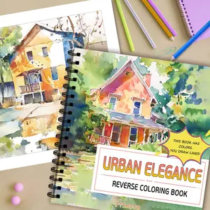 Watercolor Reverse Coloring Book, 1 Count House Scene Pattern Coloring Book, Kill Time Graffiti Painting Drawing Art Book, Art Supplies