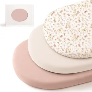 3 Pack Stretchy Bassinet Sheets for Baby Girl Boy, Soft Breathable Baby Bassinet Mattress Sheets Fit for Hourglass Oval Cradle, Moses Basket Rectangle Mattress (Pink Spring)