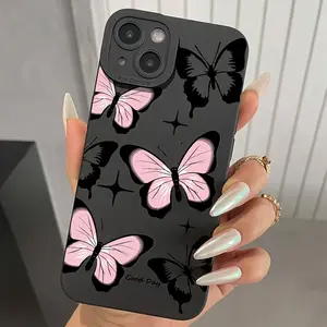 Eye Black Pink Butterfly TPU Anti-Fall Protective Case Apple Phone Case for Iphone6/7/8/X/Xs/Xr/Xs Max/11/12/13/14/15Pro Max, Viral TikTok Trend, Y2K Butterfly Aesthetic, Pink Black Butterfly Print, Full Camera Protection, Anti-Scratch Anti-Fingerprint, L