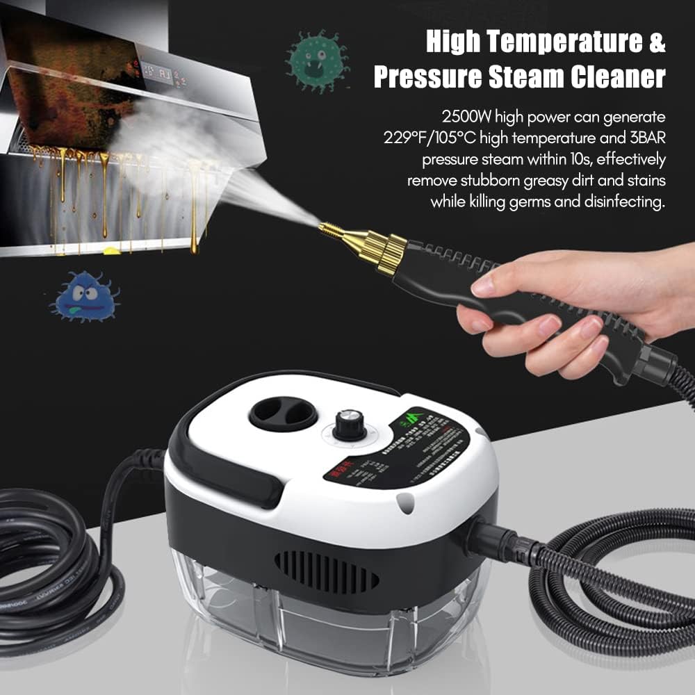 High-Pressure Steam Cleaner 2500W Handheld Steam Cleaner High Temperature Pressurized Steam Cleaning Machine Portable Car Steamer with Brush Heads (White) High-Pressure Steam Cleaner 2500W Handheld Steam Cleaner High Temperature Pressurized Steam Cleaning Machine Portable Car Steamer with Brush Heads (White)