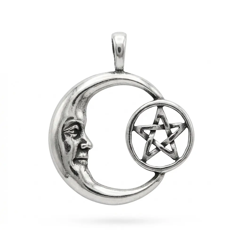 Pentacle Moon Celestial Amulet — Wiccan Protection Pendant