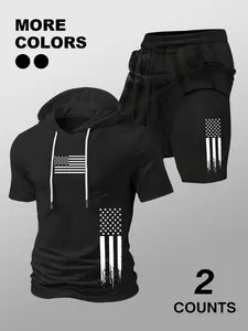 Men's Hooded Vest and Shorts Set, Casual Summer with Regular Length Fit and Moderate Fabric Thickness