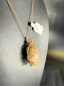 Handmade Shiva Lingam 14K GF Wire Wrapped Pendant on a 14K GF Rolo Chain