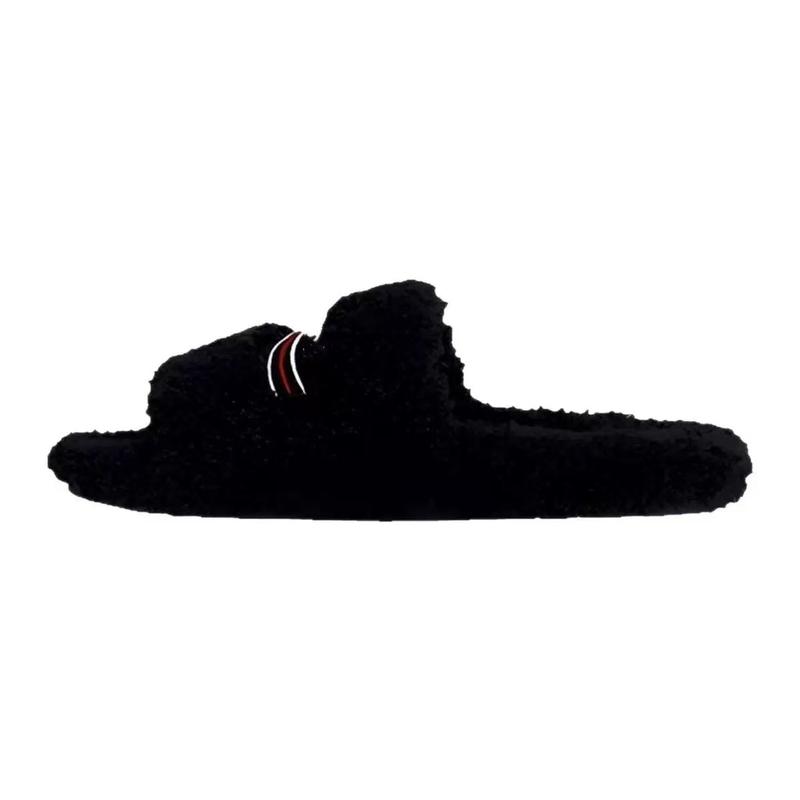 Men's & Women's Luxury Black Fuzzy Curly Fur Slide Sandals with RWB Stripe
