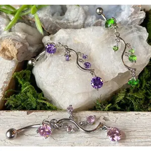 1pc Vine Dangle CZ Gem Belly Ring Navel Piercing Pierced Naval Body Jewelry
