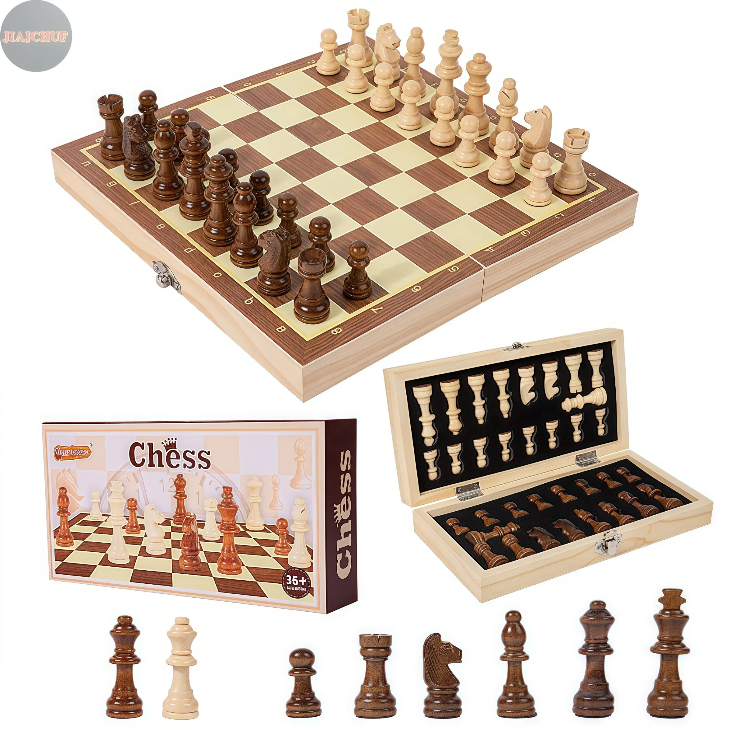 Magnetic Wooden Three-In-One Multifunction Foldable Chessboard, Travel Chess Set Magnetic, Portable Chess Game, Suitable for International Chess Checkers and Backgammon, Includes 32 Pieces, Ideal Home Choice, Magnetic Chess Set