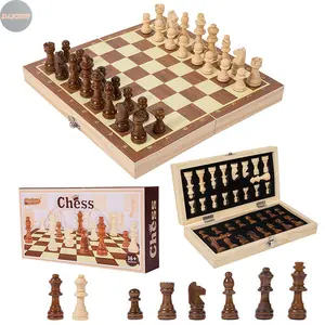 Magnetic Wooden Three-In-One Foldable Chessboard, Suitable for International Chess Checkers and Backgammon, Includes 32 Pieces, Ideal Home Choice