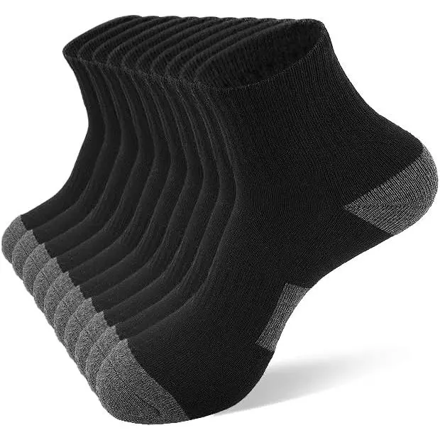 10 Pairs Mens Quarter Socks (Shoe size 6-12) Cotton Athletic Cushioned Sports Socks with Arch Support Durable