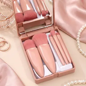 Travel Makeup Brush Set with Folding Mirror Case, Soft Bristle Foundation Blush Eyeshadow Brushes, Compact Portable Hanging Hook Design, Anti-Slip Short Handle, Waterproof & Antimicrobial, Professional Blending Kit for On-the-Go Touch Ups.