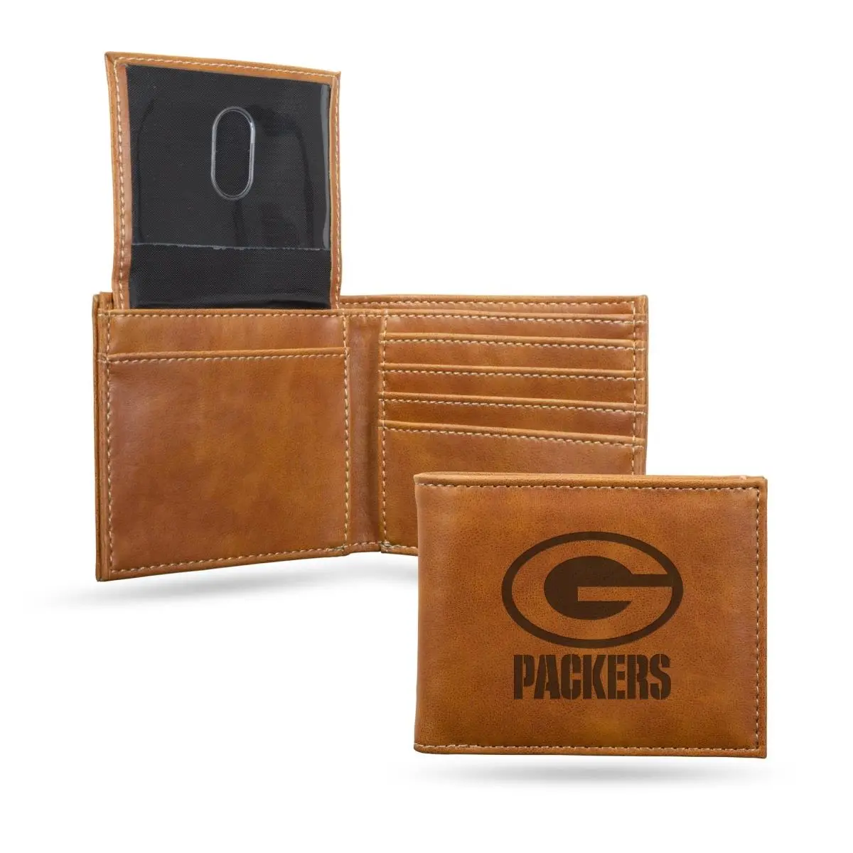 212 MAIN NFL Green Bay Packers Laser-Engraved Brown Bifold Wallet, Sports Collectible Built-In Bifold Card Holder, Multiple Slots, Official License
