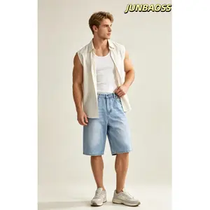 JUNBAOSS Men's Baggy Jean Shorts Y2K Casual Vintage Wide Leg Skater Denim Shorts Fashion Comfy Loose Fit Long Streetwear Hip Hop Summer Jorts Denim Shorts Below Knee