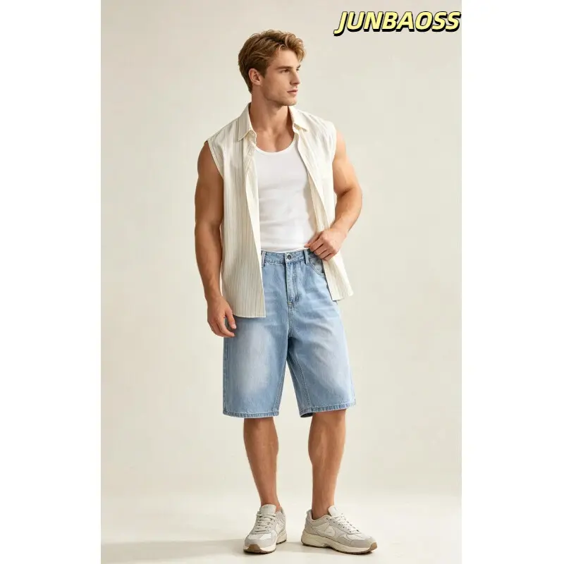 JUNBAOSS Men's Baggy Jean Shorts Y2K Casual Vintage Wide Leg Skater Denim Shorts Fashion Comfy Loose Fit Long Streetwear Hip Hop Summer Jorts Denim Shorts Below Knee