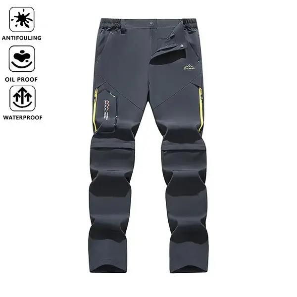 Men's stylish versatile hiking pants with detachable legs, loose fit, elastic waistband, suitable for outdoor adventures and casual outings