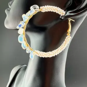 Beaded Wire wrapped natural crystal chip earrings