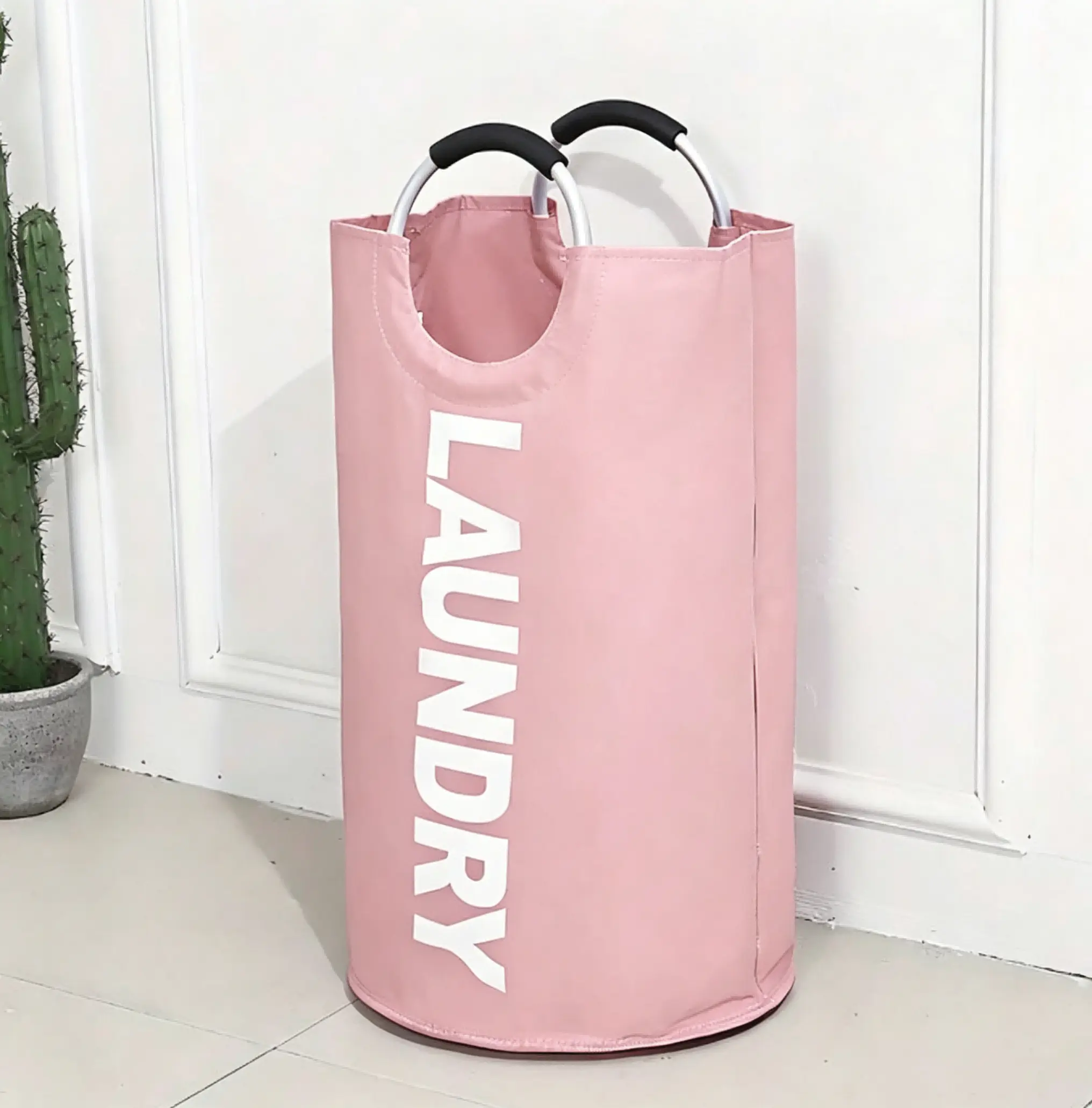 90L Extra Large Oval Polyester Laundry Basket with Aluminum Handles, Portable Space-Saving Collapsible Laundry Storage Bin, Slim Freestanding Holder for Apartment Bathroom