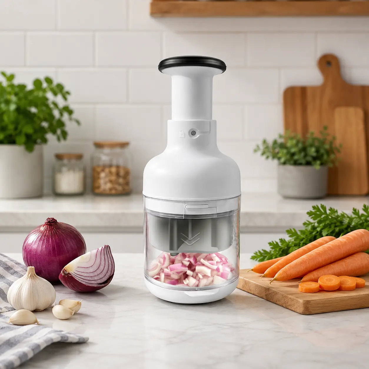 Vegetable Chopper, Food Chopper Manual Hand, Dishwasher Safe Slap Onion Cutter for Veggies Onions Garlic Nuts Salads, Kitchen Meal Prep Tool