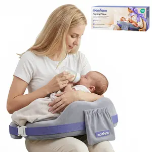 MOMFANN Nursing Pillow for Breastfeeding, 60D Firm Memory Foam, Ergonomic Lumbar Support & Safety Fence, Wider Cushion for Back Pain Relief, Adjustable Strap, Removable Machine Washable Cover