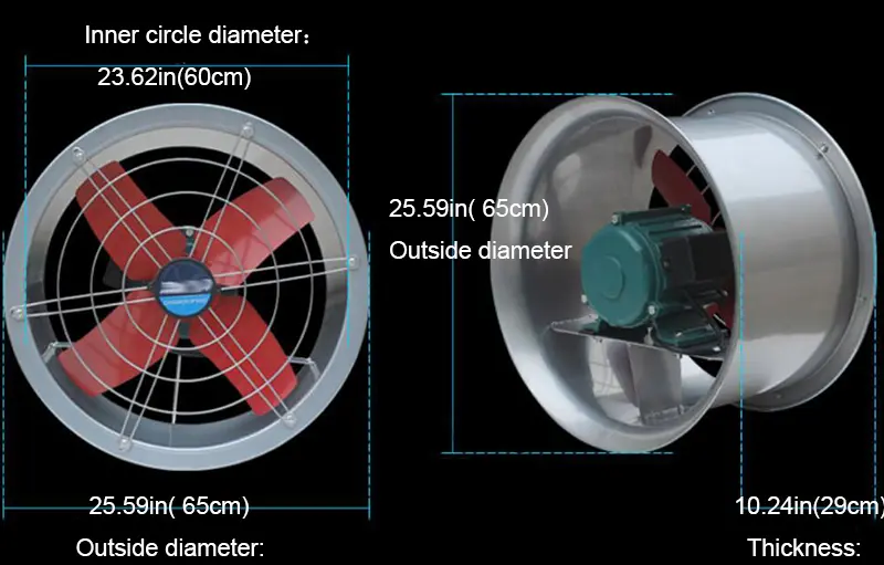 Yokoma 220V  Exhaust Fan Axial Flow Fan Fan 24''Cylinder Pipe Fan Industrial Exhaust Fan Duct Exhaust Fan  Wall Mounted Ventilator Draft
