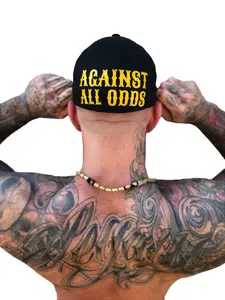 TheDriveClothing Against All Odds Back Style Flexfit Cotton Hat – Black Y2K Streetwear Cap, Yellow Embroidered Snapback, Biker Fashion, TikTok Viral Urban Trucker Hat