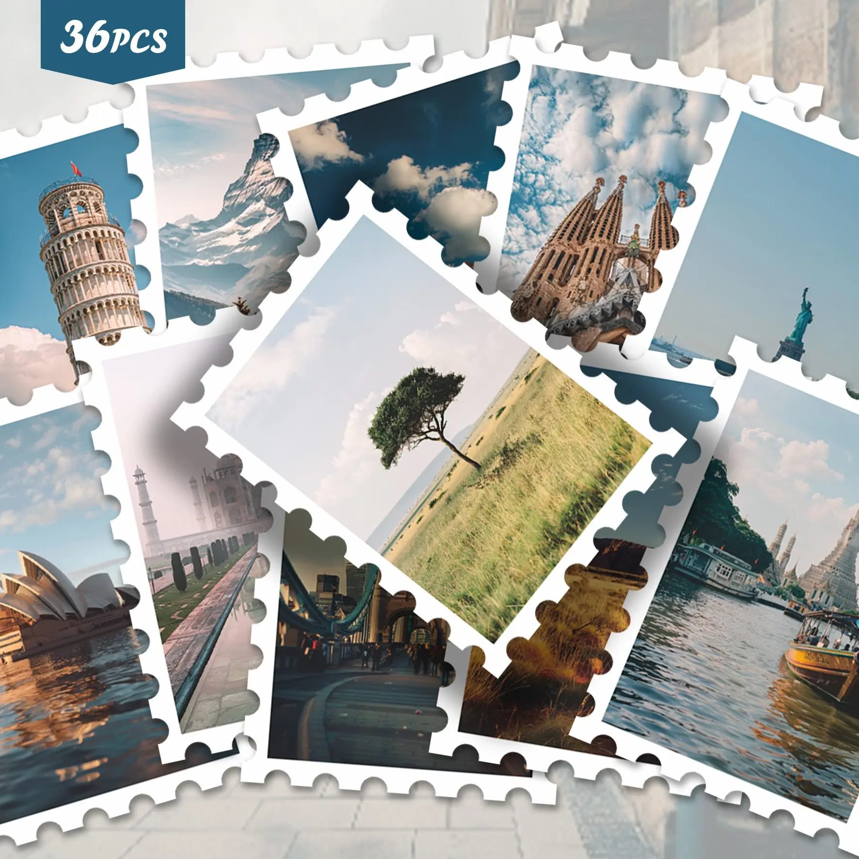 36pcs Travel Landscape Art Stickers Pack | Dynamic Vinyl Decals with Scenic Nature & Cultural Designs | for Laptop, Decor & Gift | for Art Fans & Atmospheric Vibe Enthusiasts Decoration
