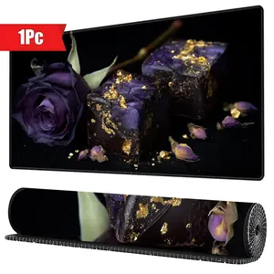 Gothic Purple Rose Petal Gold Foil Chocolate Cube Gift Set, Handmade Dark Chocolate with Edible Flower Decoration, Ideal for Romantic Gifts & Chocolate Lovers, 12pcs/Box