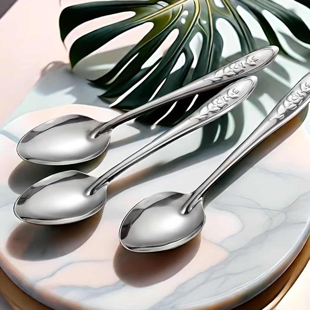30PCS/10PCS Stainless Steel Spoon Set, Dessert Spoons, Cutlery Set, Household And Commercial Use, Ideal for Gifting, Watermelon And Fruit Scooping, High-End Restaurant Quality, Perfect for Mother'S Day, Easter, And Other Party Gatherings Tableware