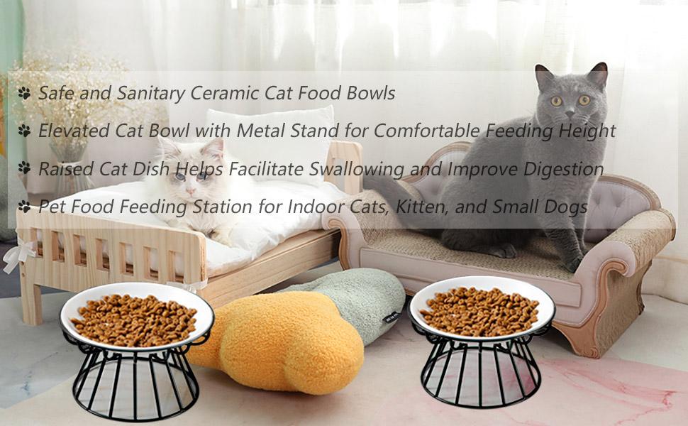 Elevated Ceramic Cat Bowl with Metal Stand – Tilted Pet Feeding Bowl for Cats & Small Dogs, Anti-Vomit & Easy to Clean
